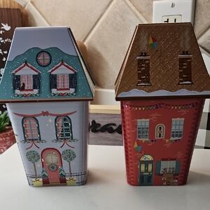 Charming Holiday House Tin Set